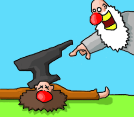 Having smitten a member of His flock in no uncertain terms with an anvil, God has a good old chuckle about it